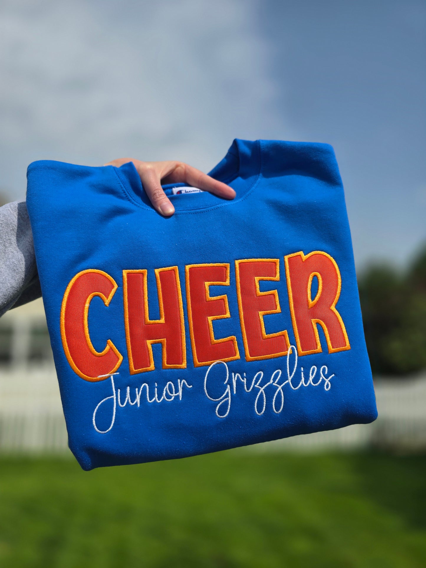 JR Grizzly Cheer Applique Crewneck