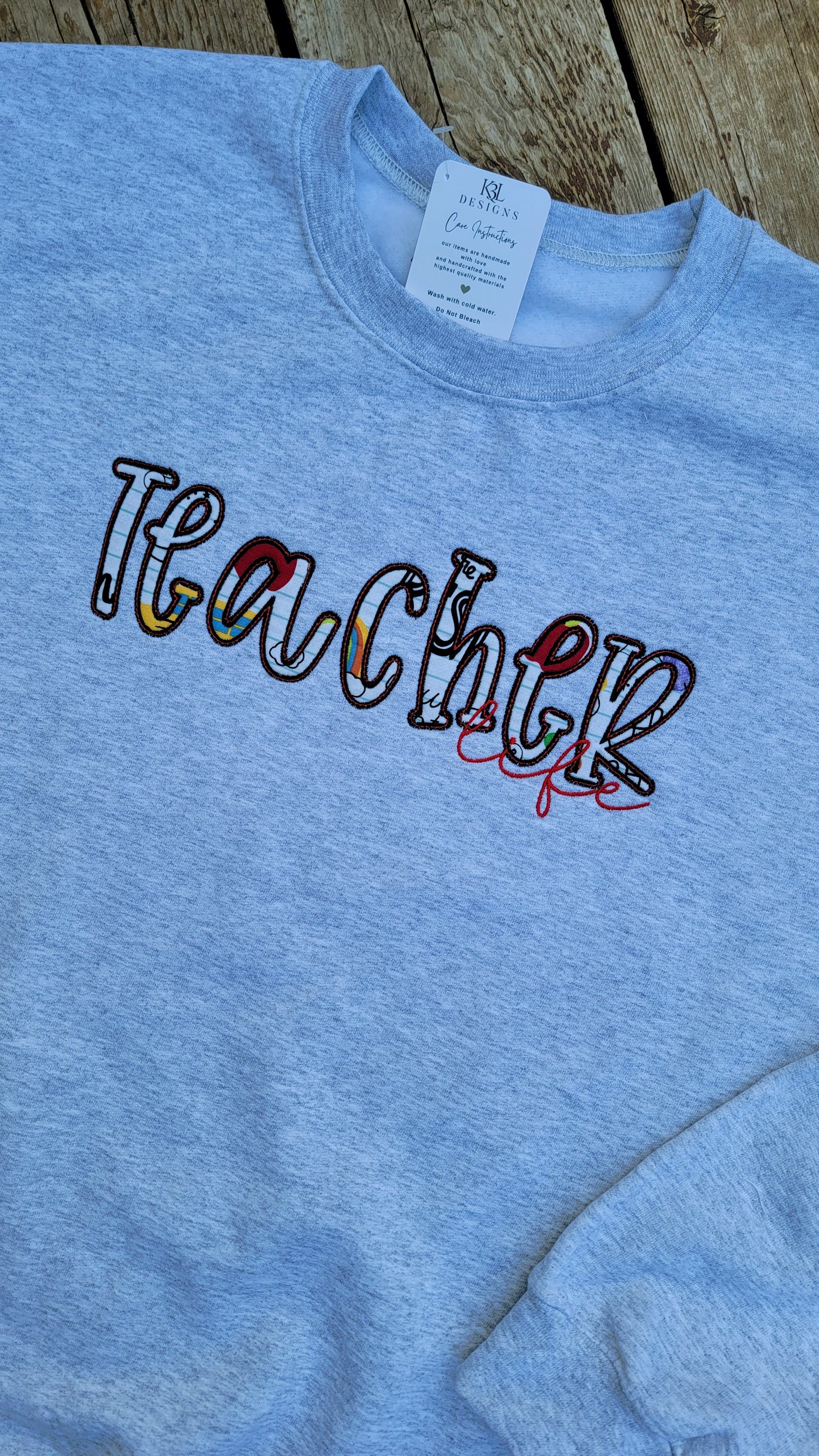 Teacher Life applique sweatshirt