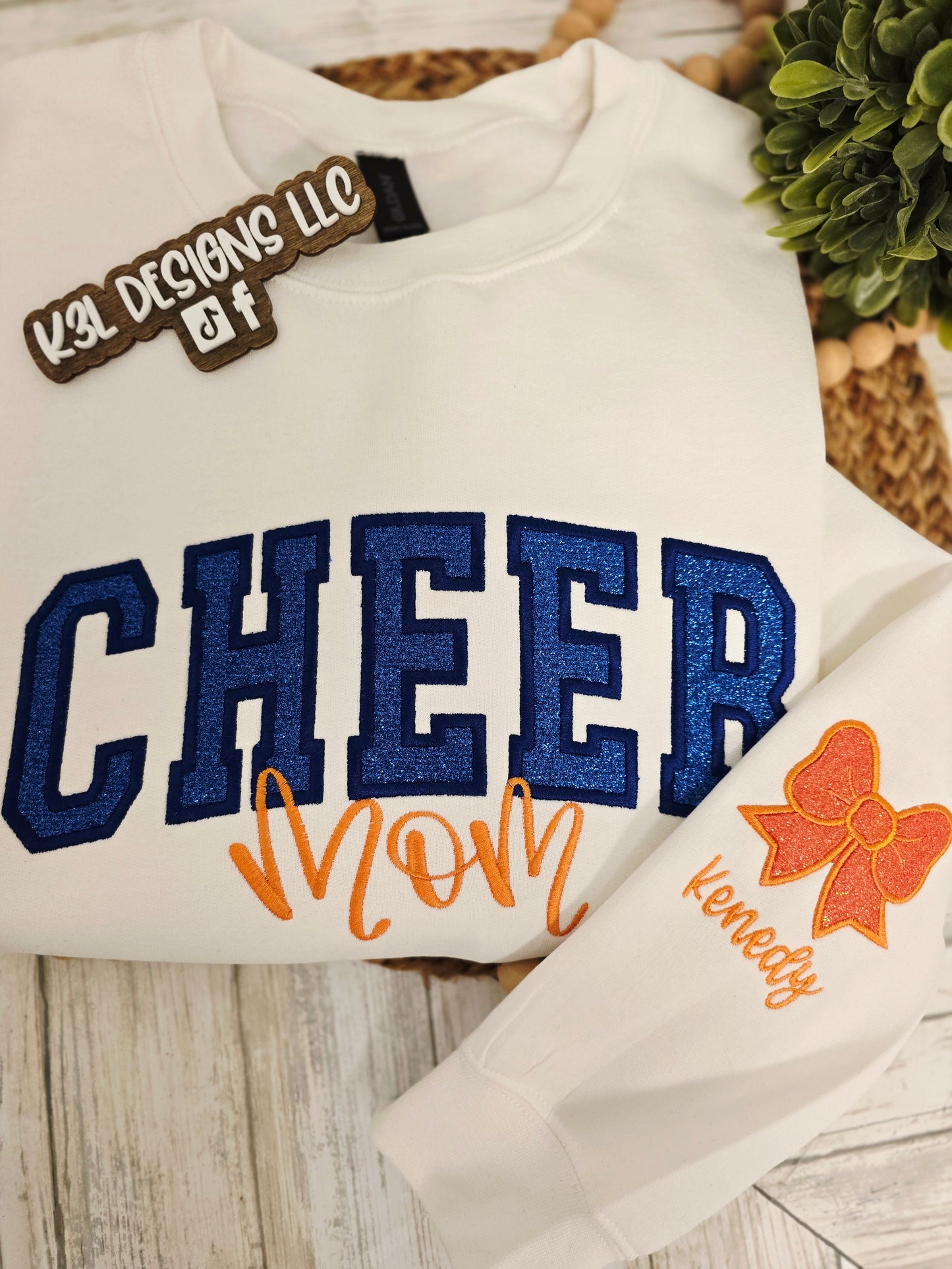 Cheer Mom crewneck with bow sleeve