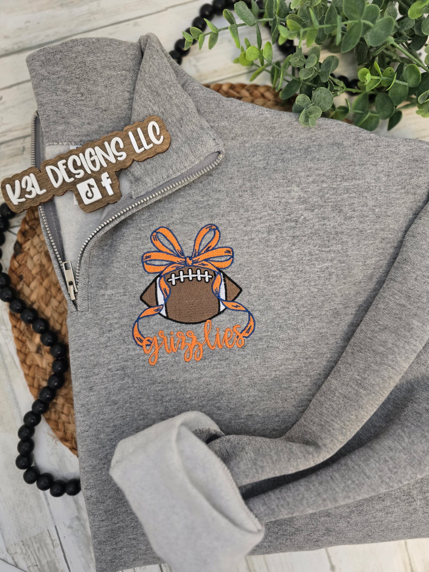 Custom embroidered sports football crewneck or quarter zip