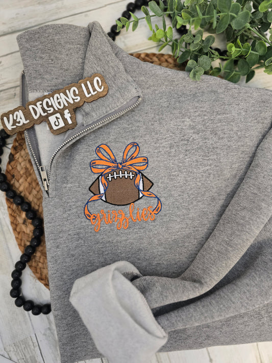 Custom embroidered sports football crewneck or quarter zip
